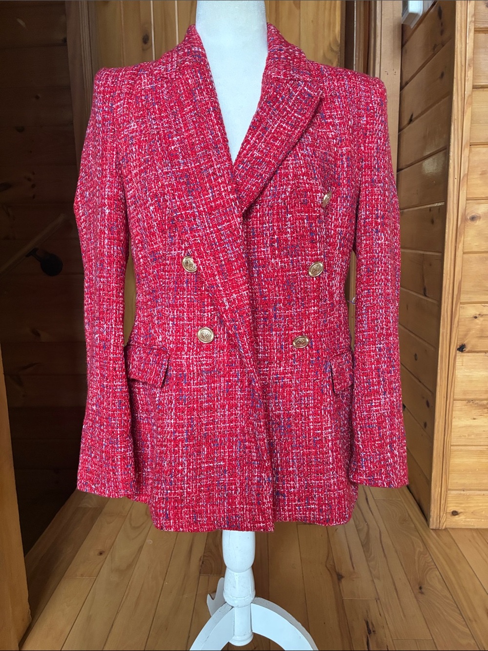 Zara tweed double breasted jacket blazer